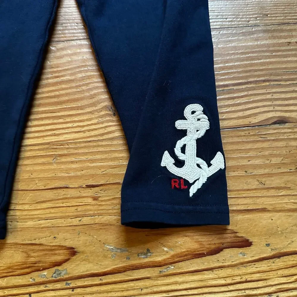 Ralph Lauren dark‎ navy blue anchor embroidered stretch pant SIZE 18M